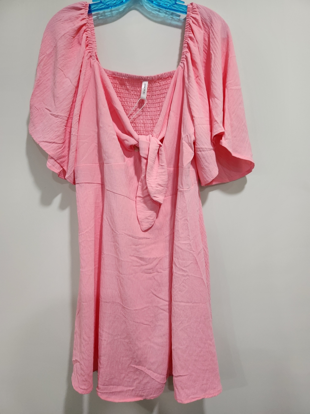 Tie-Front Pink Women’s Dress with Flutter Sleeves